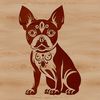 A detailed illustration of a sitting Boston Terrier with ornate details, suitable for vector art projects.