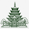 Sacred Sanctuary Buddhist Artwork A vector illustration of a serene Buddhist temple structure with multiple levels and decorative elements.
