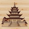 An iconic Buddhist temple structure with symmetrical design and architectural features inspired by Eastern cultures.