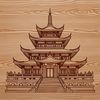 A 3D illustration of a traditional Buddhist temple with intricately designed details and architecture.