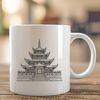 Traditional Buddhist Temple Silhouette A digital representation of a traditional Buddhist temple building with intricate architecture and ornate details.