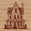 A detailed vector drawing of a residential building, suitable for cutting or laser engraving.