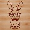 Cute Cartoon Bunny Character A cartoon rabbit character sitting on the ground with glasses on its head.