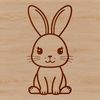 A simple line-art illustration of a sitting rabbit.
