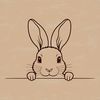 Cute Bunny Sighting A simple illustration of a rabbit's head peeking out from behind a bush.
