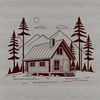 A detailed illustration of a traditional cabin with a sloping roof and wooden facade.