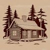 A simple vector illustration of a cozy wooden cabin with a sloping roof and chimney.