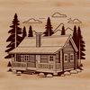 Cozy Cabin Design Image A 2D illustration of a rustic wooden cabin with a sloping roof.