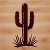 A stylized illustration of a single stemmed desert plant with spines.