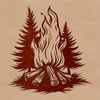 An illustration of open flames rising from embers in a campfire setting.