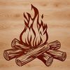 A stylized illustration of a campfire surrounded by flames and smoke, perfect for outdoor enthusiasts and designers.