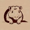 Close-up illustration of a capybara's face peeking out from behind a reed