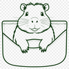 Close-up illustration of a capybara's face with large eyes and whiskers.