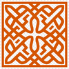 A stylized illustration of a Celtic knot pattern featuring intricate embellishments and shapes.