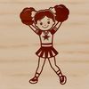 A young girl in a cheerleading uniform with pom-poms, ready to perform.