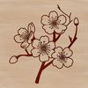 Free Blooming Sakura Design A stylized illustration of a blooming cherry blossom tree with delicate pink petals and green stems.
