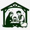 A traditional Nativity scene silhouette for Christmas decorations, featuring iconic figures in a rustic setting.