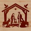 SVG image of a traditional Christmas nativity scene featuring the Holy Family and animals.