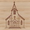 Illustrated vector design of a church building, suitable for digital cutting machines and laser cutters.