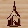 Beautiful Church SVG Clip Art Design A 2D representation of a church building with simple architectural details.