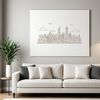 Modern Cityscape Vector Illustration A detailed illustration of a city skyline with various buildings and skyscrapers set against a clear blue sky.