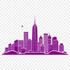 A stylized illustration of a city skyline with tall skyscrapers and bustling streets.