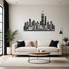 Urban Landscape Illustration in Vector Format A stylized illustration of a city skyline at sunset, featuring tall skyscrapers and bustling streets.