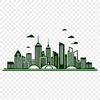 A detailed illustration of a city skyline at sunset, featuring a blend of modern and classic architecture.