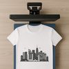 Bold Metropolis Illustration A digital representation of a bustling metropolis skyline, composed of bold lines and geometric shapes.