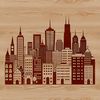 Cityscape SVG File Downloadable Artwork A detailed digital illustration of a city skyline with various buildings and structures.