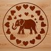 A large elephant standing upright, adorned with heart symbols, suitable for various designs.