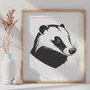 Free SVG Badger Graphic A realistic illustration of a wild badger in a natural habitat.