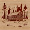 A detailed, scalable illustration of a rustic cabin for graphic design projects.