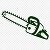 A detailed illustration of a chainsaw with a sharp blade and wooden handle.