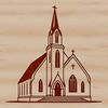 A detailed illustration of a traditional Baptist church exterior in a vector format.