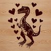 A prehistoric dino illustration featuring love hearts in various colors.