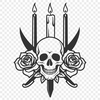 Decorative Skull Clip Art SVG A detailed illustration of a skull surrounded by a rose, suitable for vector design and cutting machine projects.