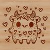 A cute monster character with love hearts surrounding its body, ideal for Halloween designs.