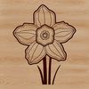 Spring Bloom Daffodil Floral Design A vibrant yellow daffodil flower with white trumpet-shaped center, set against a simple green stem.