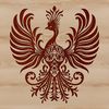Stylized Phoenix Illustration A stylized, ornate illustration of a mythical phoenix bird in various poses.