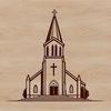 Classic Church Architecture Illustration SVG illustration of a traditional Protestant church building with pointed steeple and ornate details.