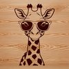 An illustration of a giraffe wearing sunglasses in a safari setting.