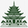 A vector graphic representation of a serene Buddhist temple setting, suitable for various design applications.