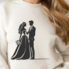 Free Vector Wedding Groom and Bride SVG A bride and groom standing together with a bouquet of flowers.