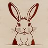 An illustration of a white rabbit with long ears and fluffy tail.
