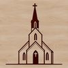Christian Church SVG Design A simple, vector graphic illustration of a traditional Christian church with a pointed roof and stained glass windows.