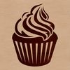 An editable vector design of a traditional dessert item, featuring a classic cupcake shape with toppings.