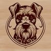 Ornate Miniature Schnauzer Head Clip Art Image A detailed illustration of a Miniature Schnauzer's head, featuring intricate facial features.