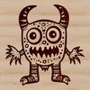 A playful cartoon monster character made from bold lines and bright colors.