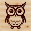 A simple line drawing illustration of a cute owl perched on a branch.